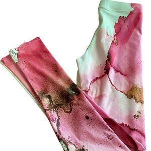 Fashioning Art Pink Watercolor Print Leggings Sz XS Athleisure Artsy Barbiecore